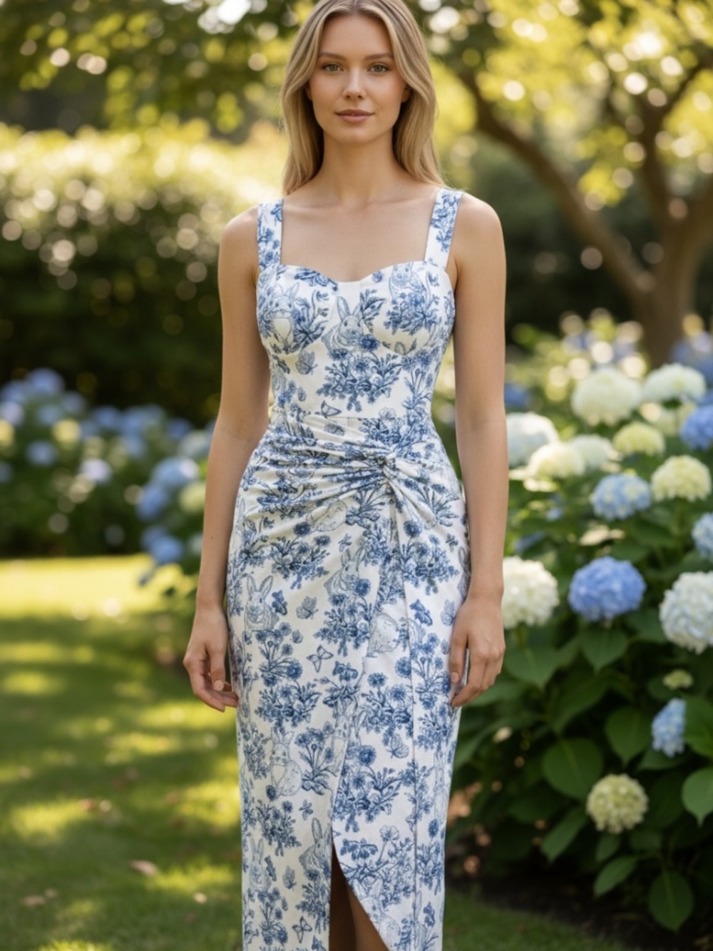 NWT Women's Size Large Retro Floral Print Twist Waist Slit Overlap Dress